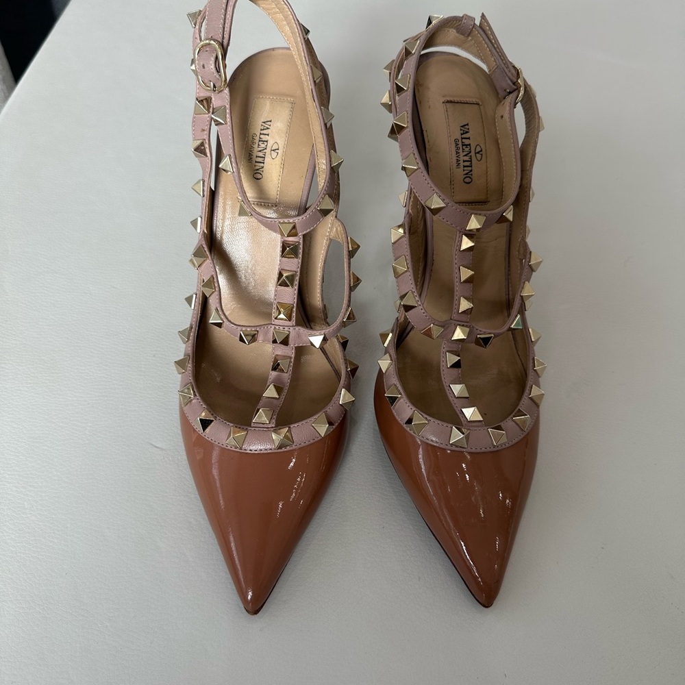 Valentino Brown Studded Mules with Cage Design